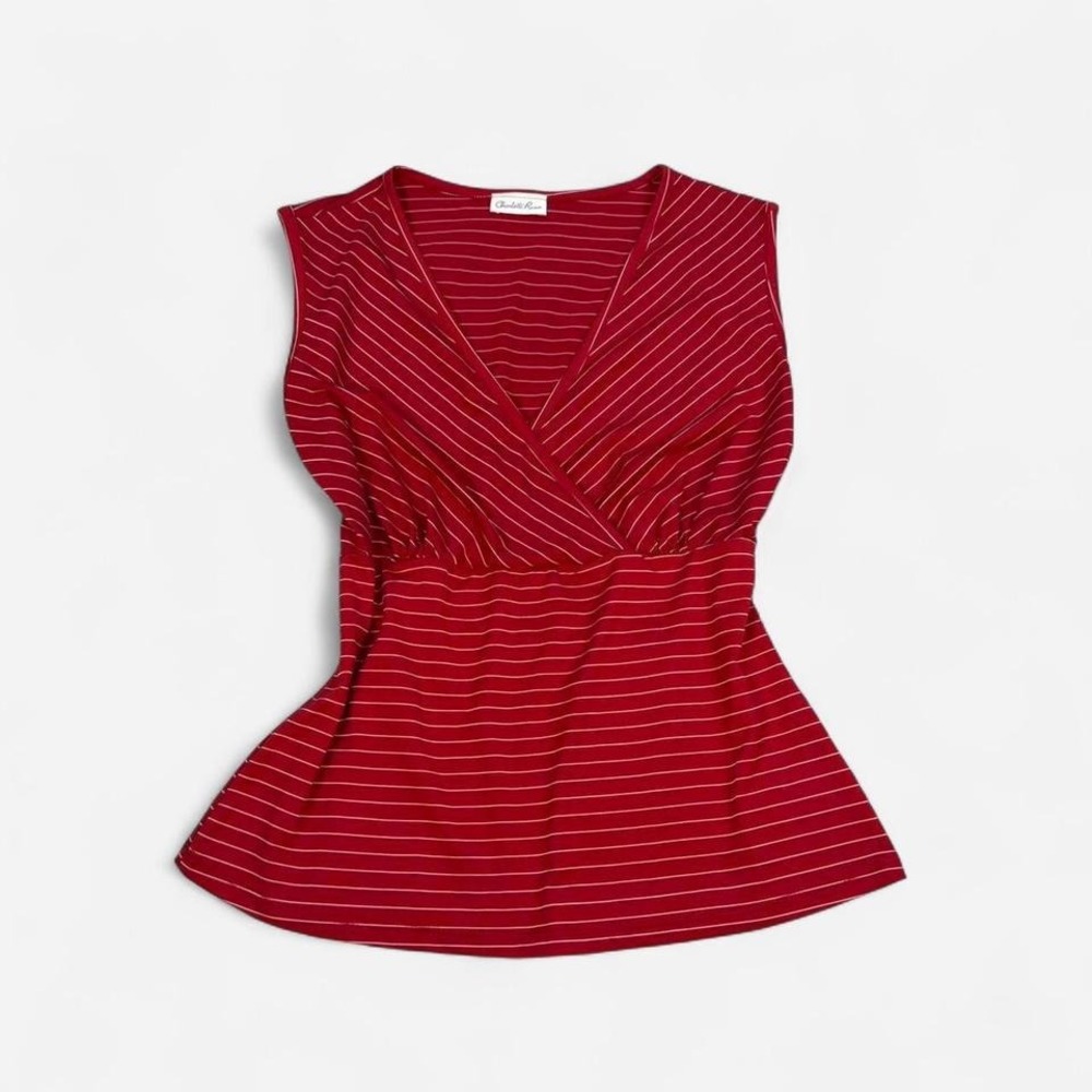 Vintage 90s Charlotte Russe red & white striped babydoll tie back top